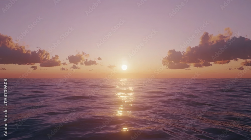 Fototapeta premium Serene sunset over calm ocean waters.
