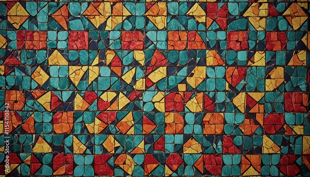 Fototapeta premium Fabric background with abstract mosaic and geometric shapes.