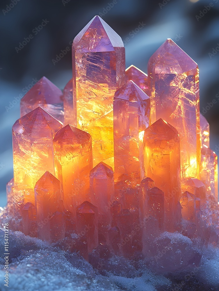 A crystal crown icicle-like and refracting colors set against a blurred snowy background creates a fairy-tale effect A crystal crown icicle-like and refracting colors set against a blurred snowy background creates a fairy-tale effect