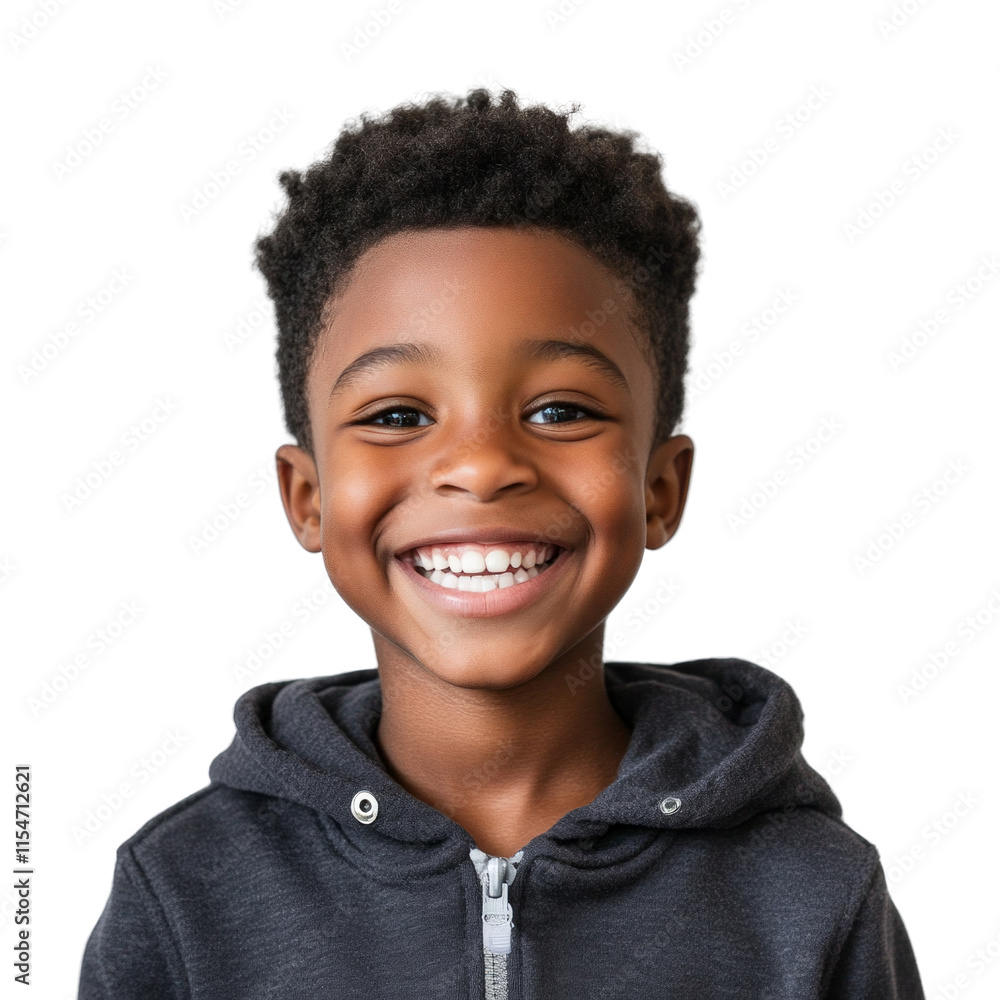 A young boy with a black hoodie and short hair is smiling A young boy with a black hoodie and short hair is smiling