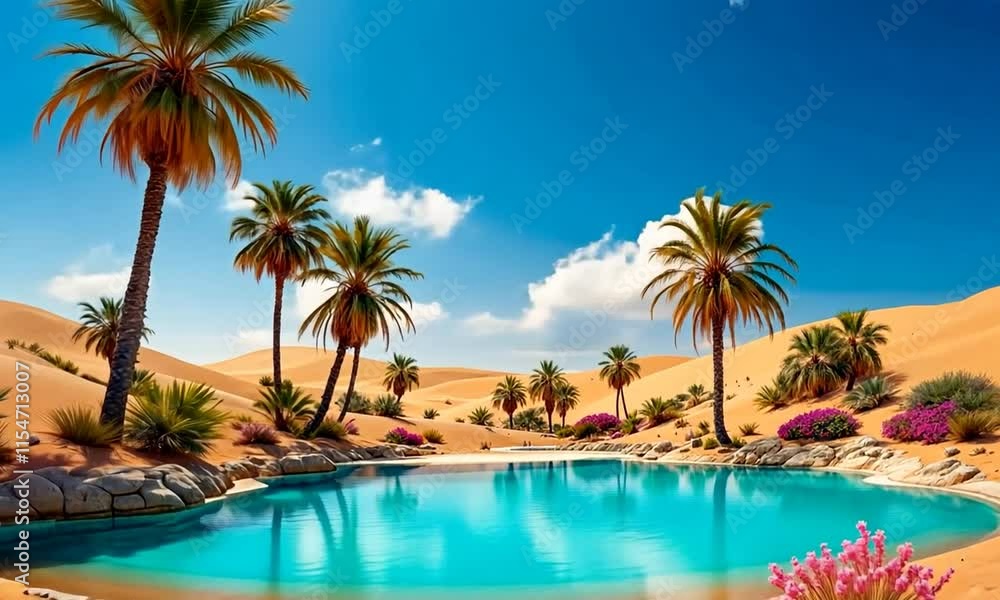 desert landscape featuring a hidden oasis surrounded by towering palm trees desert landscape featuring a hidden oasis surrounded by towering palm trees