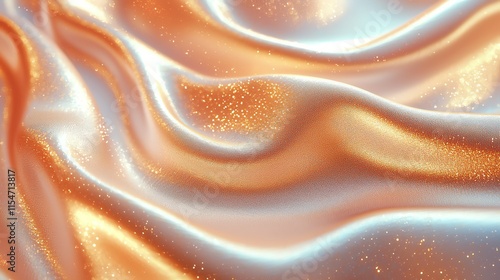 Abstract shimmering orange fabric texture with soft folds and glowing highlights.