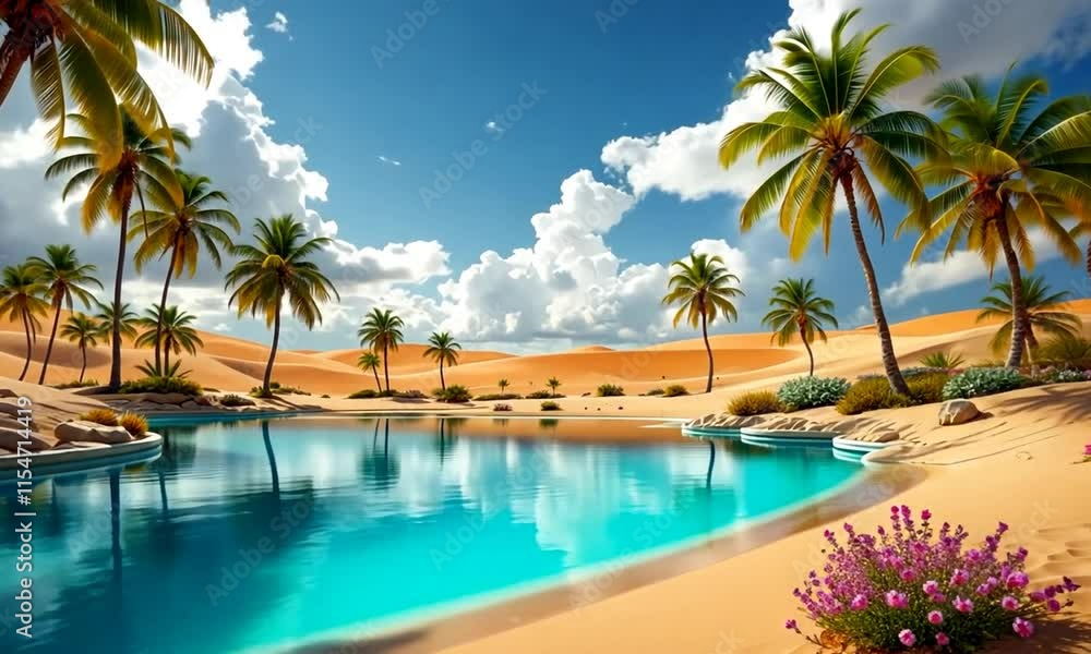 desert landscape featuring a hidden oasis surrounded by towering palm trees desert landscape featuring a hidden oasis surrounded by towering palm trees