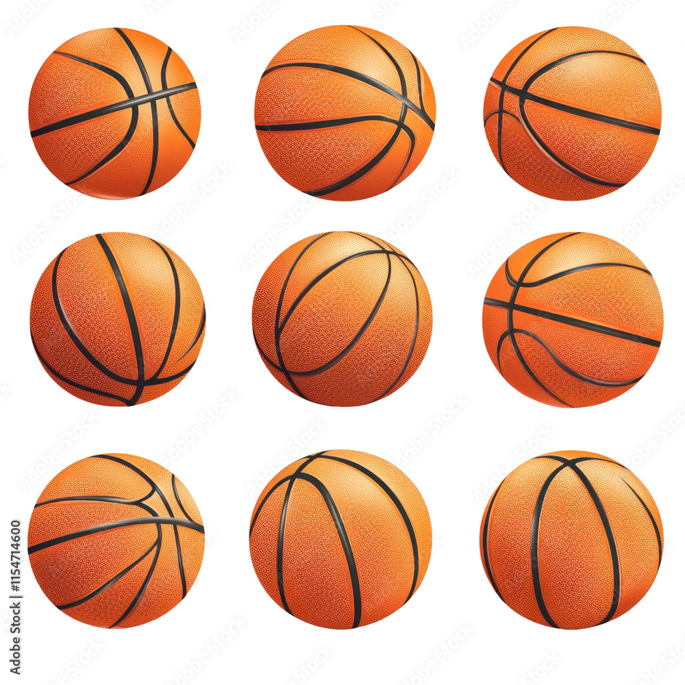 A set of nine basketballs are shown in a row A set of nine basketballs are shown in a row