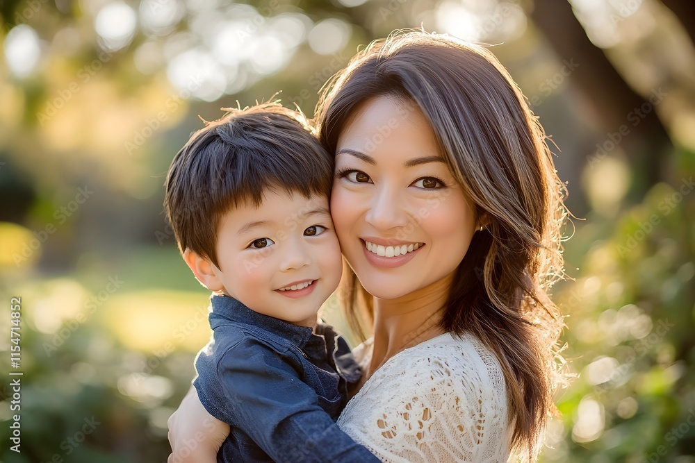 Portrait of a Japanese mother holding her son Portrait of a Japanese mother holding her son