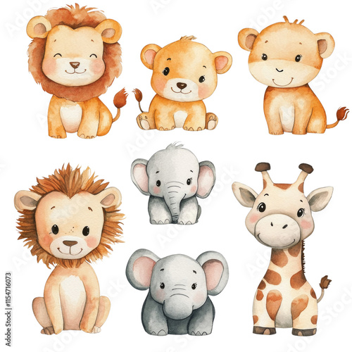 Wallpaper Mural A set of six animal drawings, including giraffes, lions, and elephants Torontodigital.ca