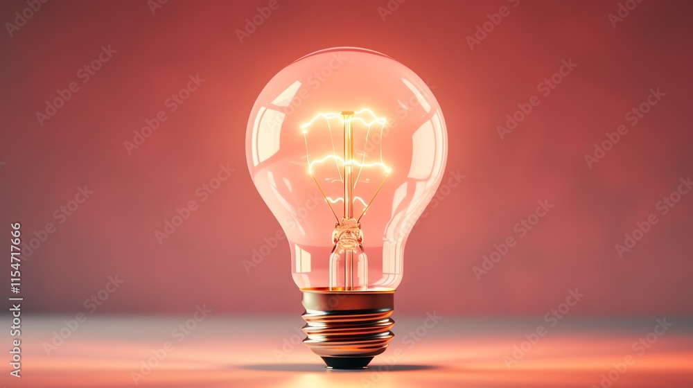 Glowing lightbulb on red background. Glowing lightbulb on red background.