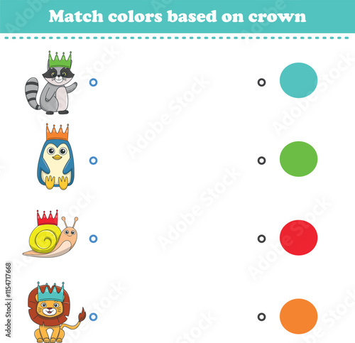 Match the color of the animal's crown. Educational game for color recognition