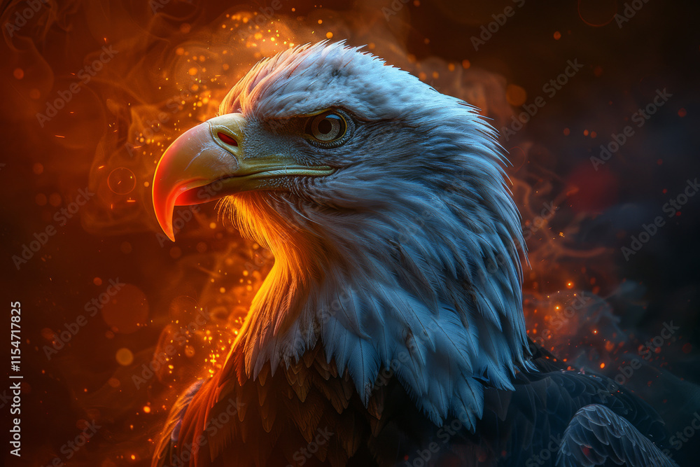 Fototapeta premium Golden eagle soaring in the sky with sharp beak and intense eyes, a powerful bird of prey in nature's wild beauty
