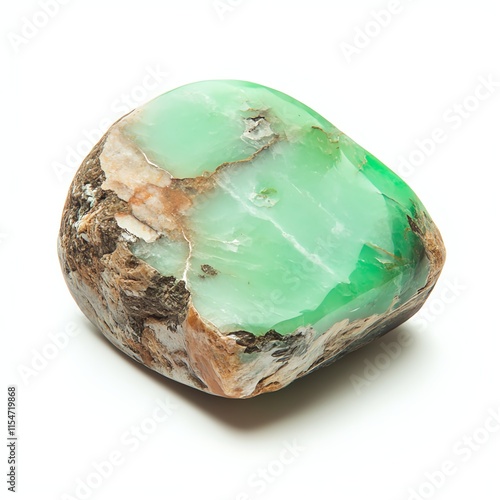 Green jade stone with unique patterns on a white isolated background. photo