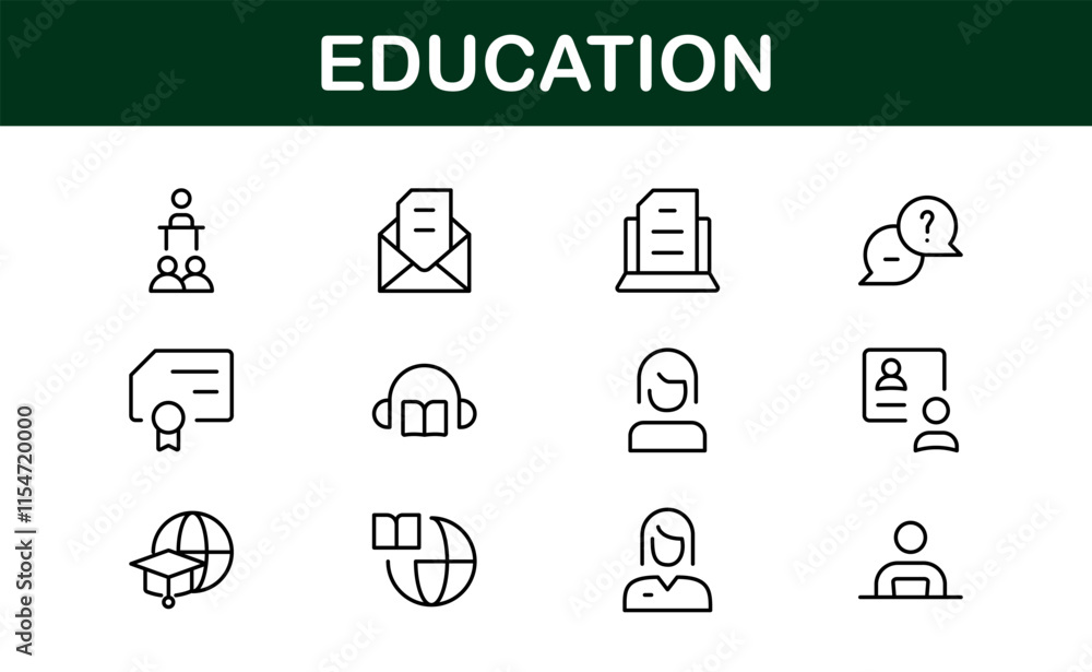 Fototapeta premium Education Icon Set. Modern and Minimalist Icons for Learning, Teaching, Schools, and Digital Educational Tools
