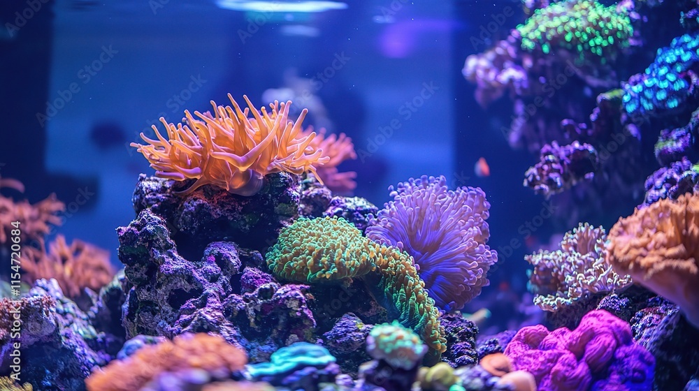 Obraz premium Vibrant Coral Reef Teeming with Colorful Marine Life Underwater