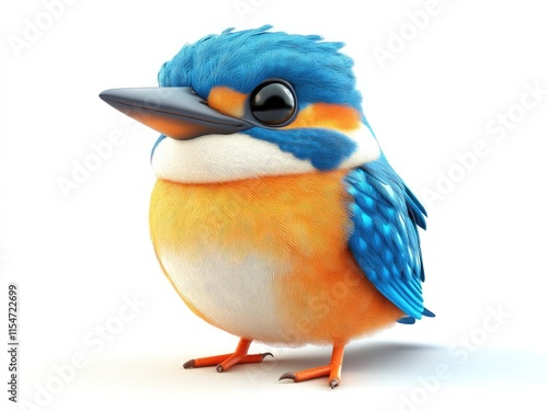 Adorable 3D cartoon kingfisher illustration, isolated on a white background, perfect for kids' designs, educational materials, or playful themes. photo