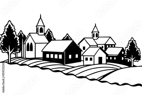 Wallpaper Mural Small village silhouette illustration Torontodigital.ca