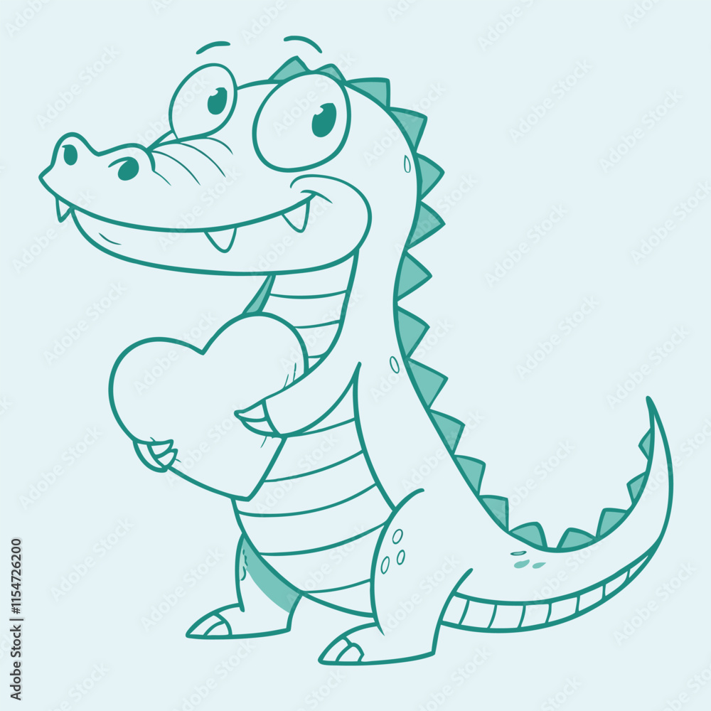 Fototapeta premium Charming Smiling Crocodile Illustration with Heart for Kids’ Projects and Fun Themes