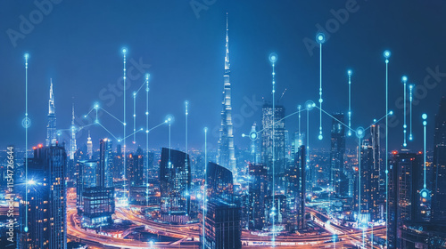 Wallpaper Mural Smart digital Innovation city with connection network reciprocity over the cityscape. of future smart wireless city and social media networking systems that connects business people with in city Torontodigital.ca