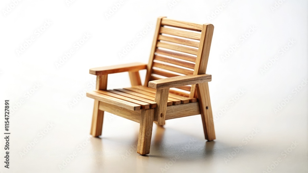 Isolated, high-resolution 3D render: a tilt-shift miniature wooden chair; realistic furniture design. Isolated, high-resolution 3D render: a tilt-shift miniature wooden chair; realistic furniture design.
