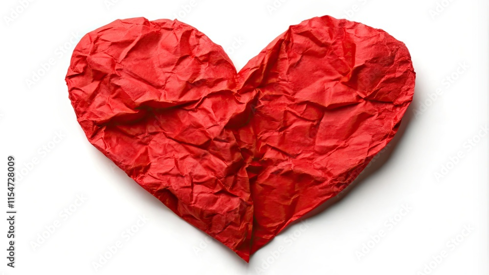 Isolated white backdrop showcases damaged paper hearts; a poignant visual metaphor for love's loss and despair. Isolated white backdrop showcases damaged paper hearts; a poignant visual metaphor for love's loss and despair.