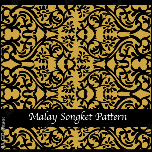 vector malay ornament pattern of curvy floral traditional design culture tribal on batik songket seamless