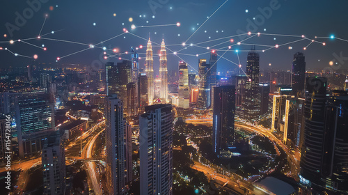 Wallpaper Mural Smart digital Innovation city with connection network reciprocity over the cityscape. of future smart wireless city and social media networking systems that connects business people with in city Torontodigital.ca