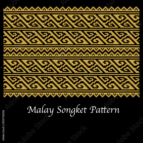Malay ornament pattern of pucuk rebung floral traditional cultural tribal on batik songket Malaysia Indonesia vector abstract design wave