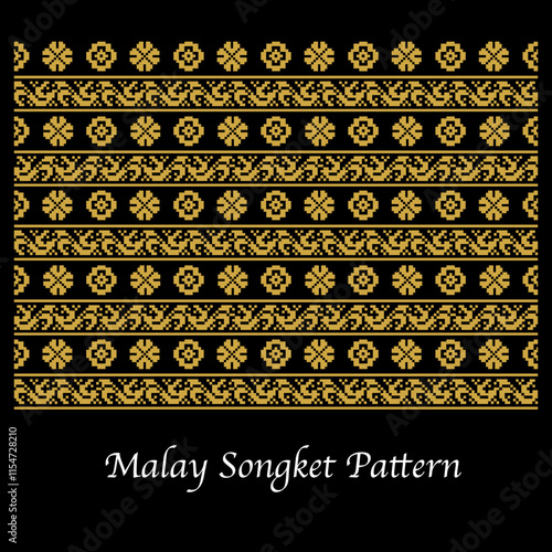 simple beautiful  vintage songket seamless floral pattern vector traditional tribal Malay ornament wallpaper fabric design pixelated embroidery texture