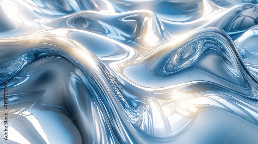 Fototapeta premium Abstract 3d render background with fluid shapes and blue metallic reflections. modern luxury illustration suitable for backgrounds.