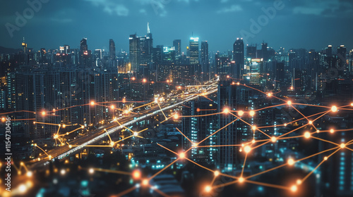 Wallpaper Mural Smart digital Innovation city with connection network reciprocity over the cityscape. of future smart wireless city and social media networking systems that connects business people with in city Torontodigital.ca