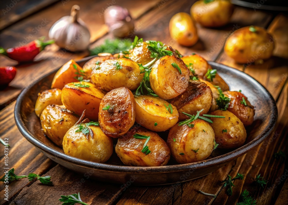 Seasoned to perfection, these roasted potatoes shine in a breathtaking long-exposure food photograph. Seasoned to perfection, these roasted potatoes shine in a breathtaking long-exposure food photograph.