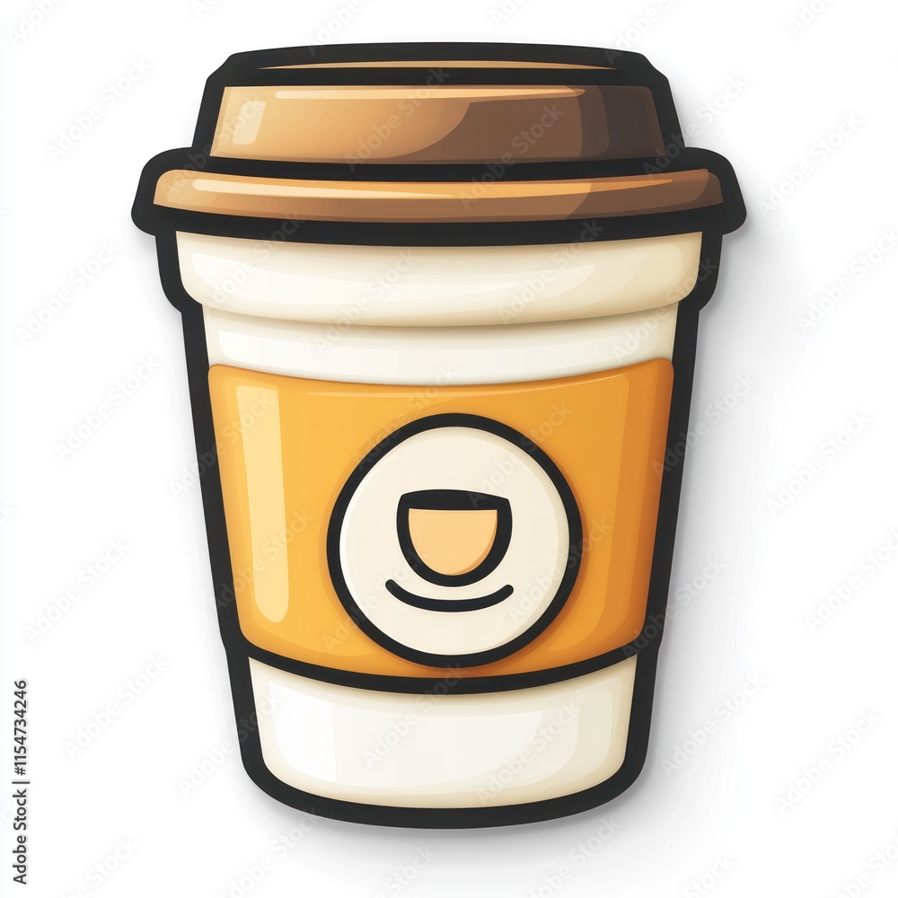 Cartoon illustration of a disposable coffee cup with a lid and a simple coffee cup logo on the side. Cartoon illustration of a disposable coffee cup with a lid and a simple coffee cup logo on the side.