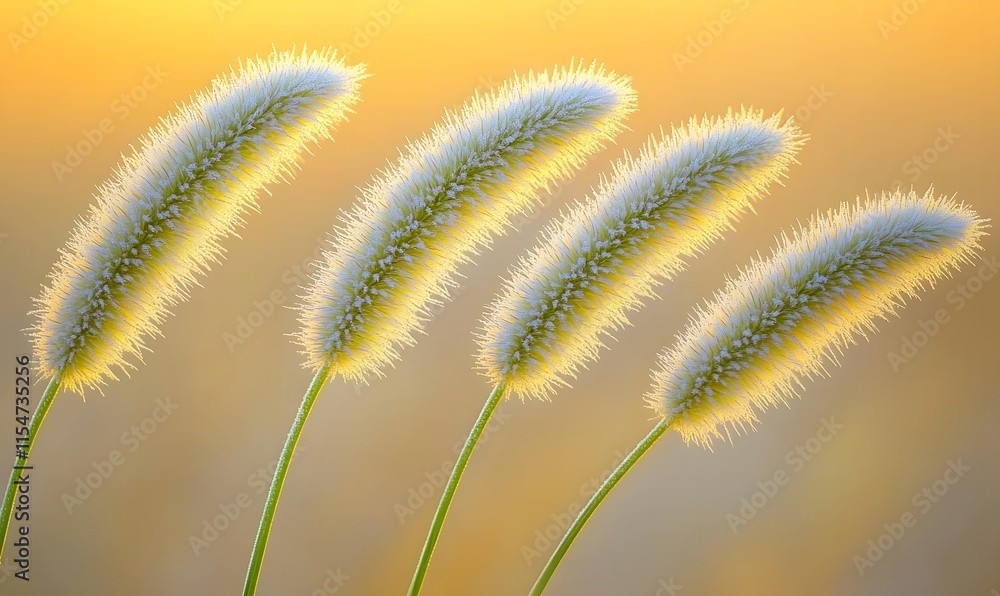 Four fluffy grass stalks backlit by sunset. Four fluffy grass stalks backlit by sunset.