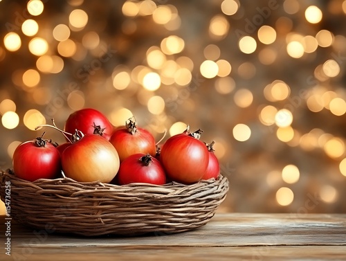 Red and Yellow Pomegranates in a Woven Basket