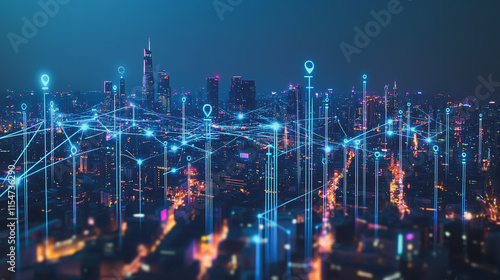 Wallpaper Mural Smart digital Innovation city with connection network reciprocity over the cityscape. of future smart wireless city and social media networking systems that connects business people with in city Torontodigital.ca