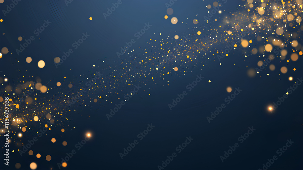 Abstract dark blue and gold particle background with golden light bokeh, shining particles on navy blue, gold foil texture, festive holiday concept Abstract dark blue and gold particle background with golden light bokeh, shining particles on navy blue, gold foil texture, festive holiday concept