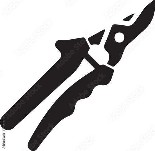 An illustration of a pruning shears icon with leaves silhouette