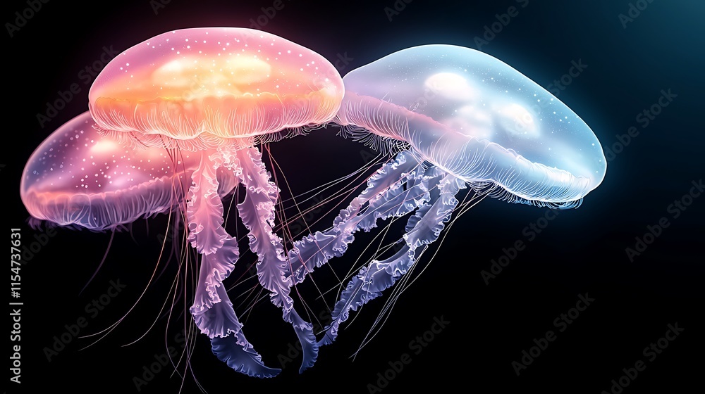 Glowing Jellyfish Underwater, Ocean Life - Abstract art Glowing Jellyfish Underwater, Ocean Life - Abstract art