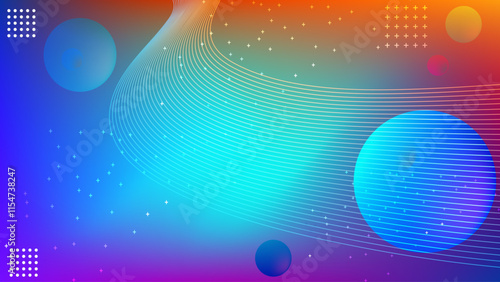 Space and planets illustration with blue cyan and orange gradient mesh abstract background photo