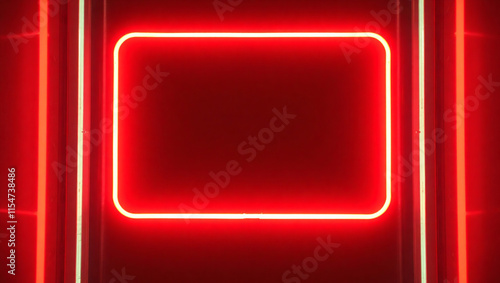 AI generative. Futuristic frame border of rectangle shape with neon glow effect redon sunset coral background. Set 42 photo