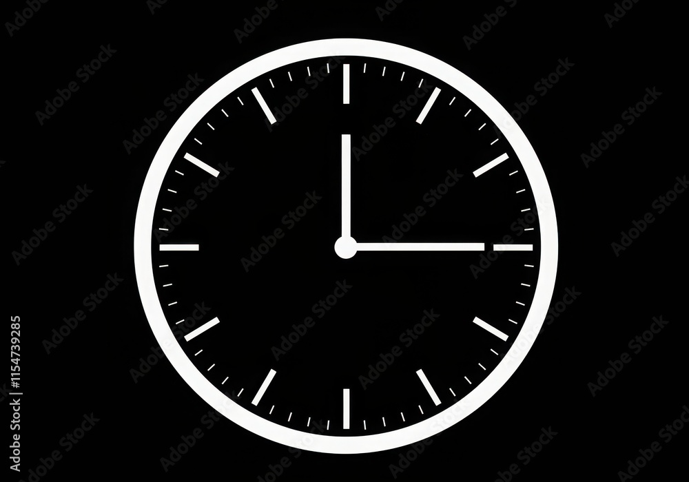 Clock face, minimalist design, black and white, circular shape, 4 o'clock, simple lines, iconic Clock face, minimalist design, black and white, circular shape, 4 o'clock, simple lines, iconic