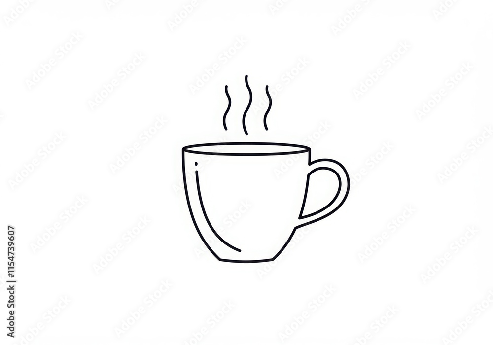 Simple line drawing, coffee cup icon, steaming beverage, minimalist design, black and white Simple line drawing, coffee cup icon, steaming beverage, minimalist design, black and white