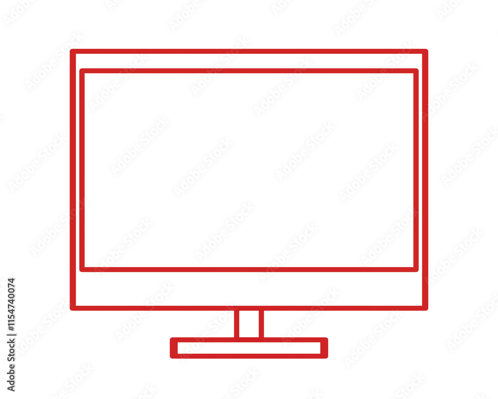 Doodle Icon monitor tv or computer illustration on transparent that can be use for background, slide view, social media, sticker, scrapbook and etc. | Aesthetic with red color