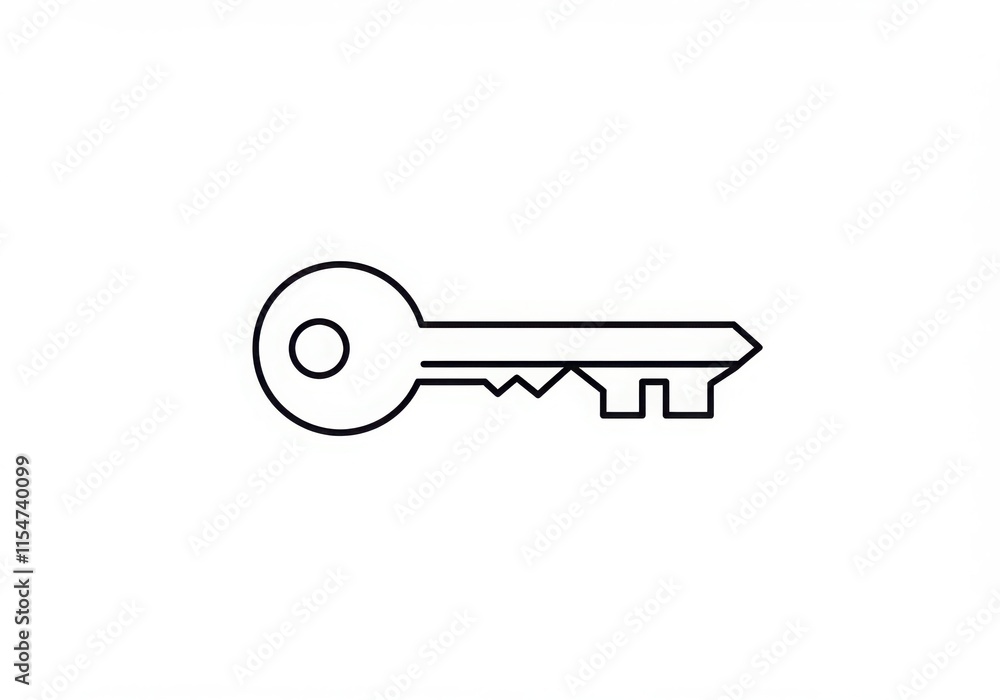 Simple line drawing, minimalist key icon, black and white, vector graphic style, clean lines, single Simple line drawing, minimalist key icon, black and white, vector graphic style, clean lines, single