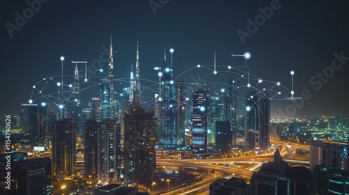 Wallpaper Mural Smart digital Innovation city with connection network reciprocity over the cityscape. of future smart wireless city and social media networking systems that connects business people with in city Torontodigital.ca