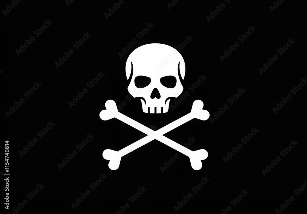 Minimalist skull and crossbones black and white icon, simplified pirate symbol, danger warning sign Minimalist skull and crossbones black and white icon, simplified pirate symbol, danger warning sign