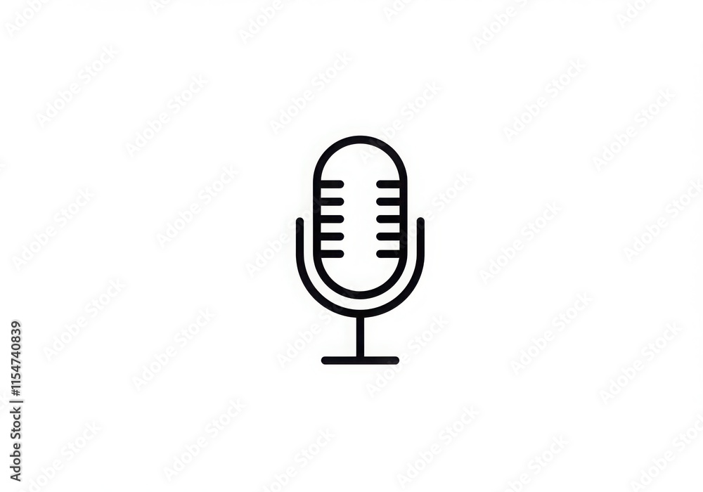 Minimalist microphone icon, simple black and white design, clean lines, flat graphic, audio Minimalist microphone icon, simple black and white design, clean lines, flat graphic, audio