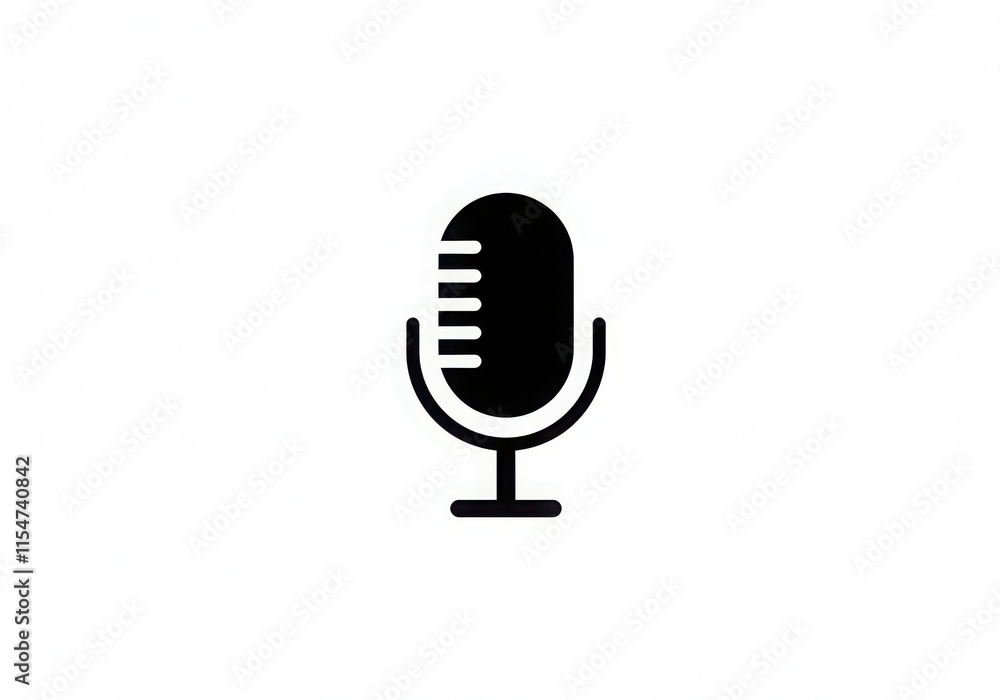 Minimalist microphone icon, simple black and white design, clean lines, flat graphic, audio Minimalist microphone icon, simple black and white design, clean lines, flat graphic, audio