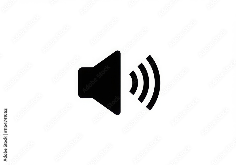 Icon, audio symbol, speaker, sound waves, black and white, minimalist design, simple graphic