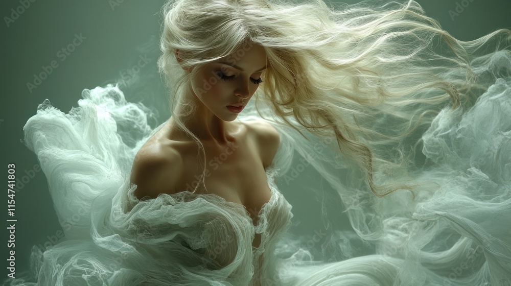 Ethereal figure in flowing fabric and mist. Ethereal figure in flowing fabric and mist.