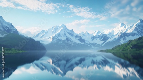 Wallpaper Mural Serene Mountain Lake with Snow-Capped Peaks Under Clear Sky Torontodigital.ca