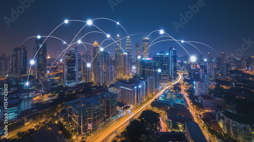 Wallpaper Mural Smart digital Innovation city with connection network reciprocity over the cityscape. of future smart wireless city and social media networking systems that connects business people with in city Torontodigital.ca